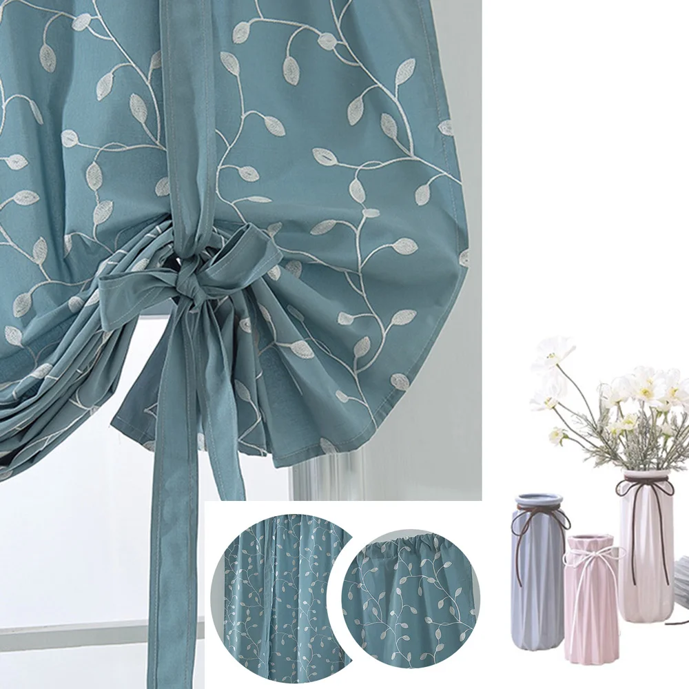 

Short Roman Curtain Embroidered Curtain Tie Up Curtains Rod Pocket For Kitchen Window Valance Blackout Adjustable Roman Blinds