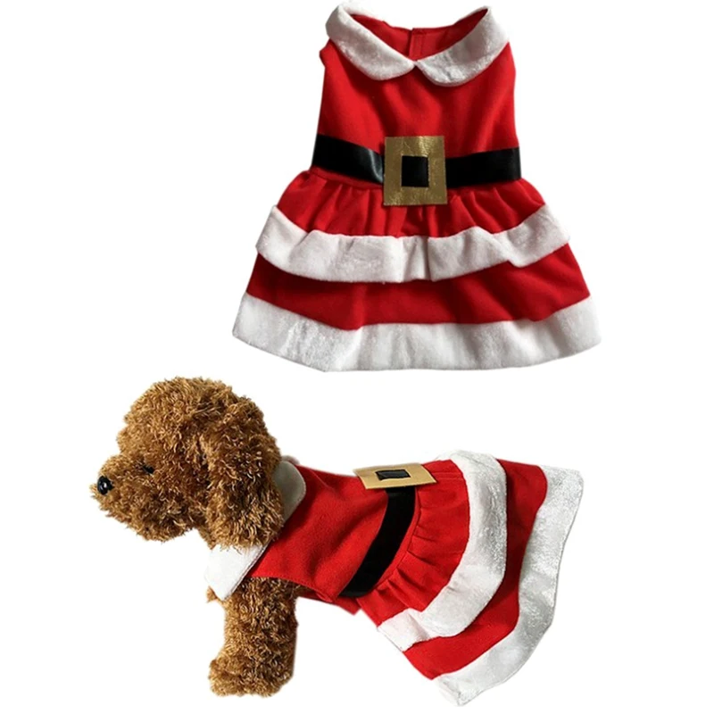 Милый праздничный костюм для домашних животных; Рождественская одежда Санта-Клауса для девочек; красное теплое платье для маленьких и средних собак