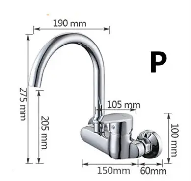 Настенный кухонный кран, настенный смеситель для кухни, кухонный кран для раковины, поворотный гибкий шланг на 360 градусов, двойные отверстия - Цвет: P