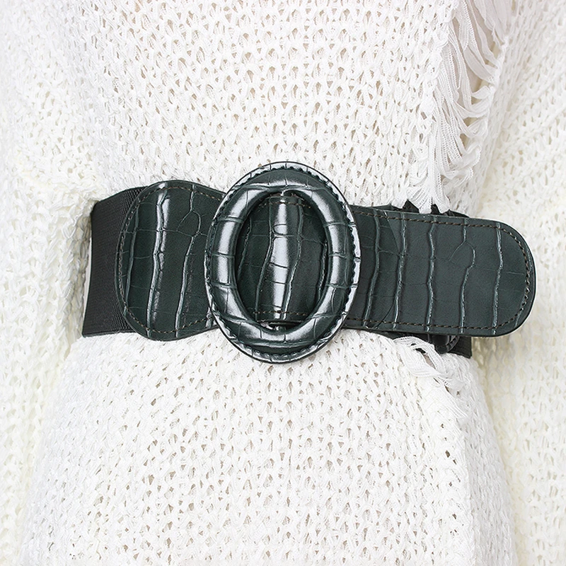 Darkgreen CHICEVER корейский полосатый пояс для женщин с высокой талией платья Аксессуары эластичная туника тонкие женские ремни Летняя мода Новинка - Цвет: Darkgreen