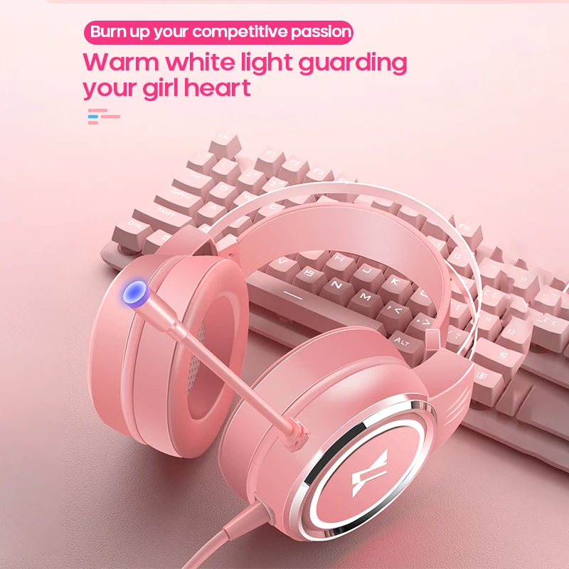 Headset Wired With Microphone X8 7 1 Pink Headphones Surround Sound Gaming Professional Gamer RGB Light For PS4 Phone PC