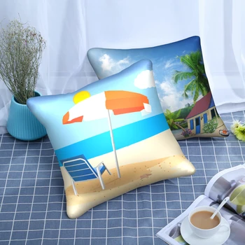 

Nanacoba Seaside Scenery Print Cushion Cover Umbrella and Deck Chair Pillows Covers for Home Sofa Decor Short Plush Pillowcases