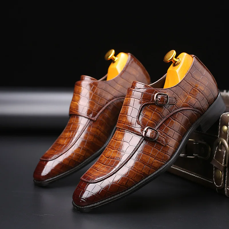 

Women's Pointed-Toe Flat Heel Business Crocodile Pattern Men's Side Buckle Loafers MEN'S SHOES Generation