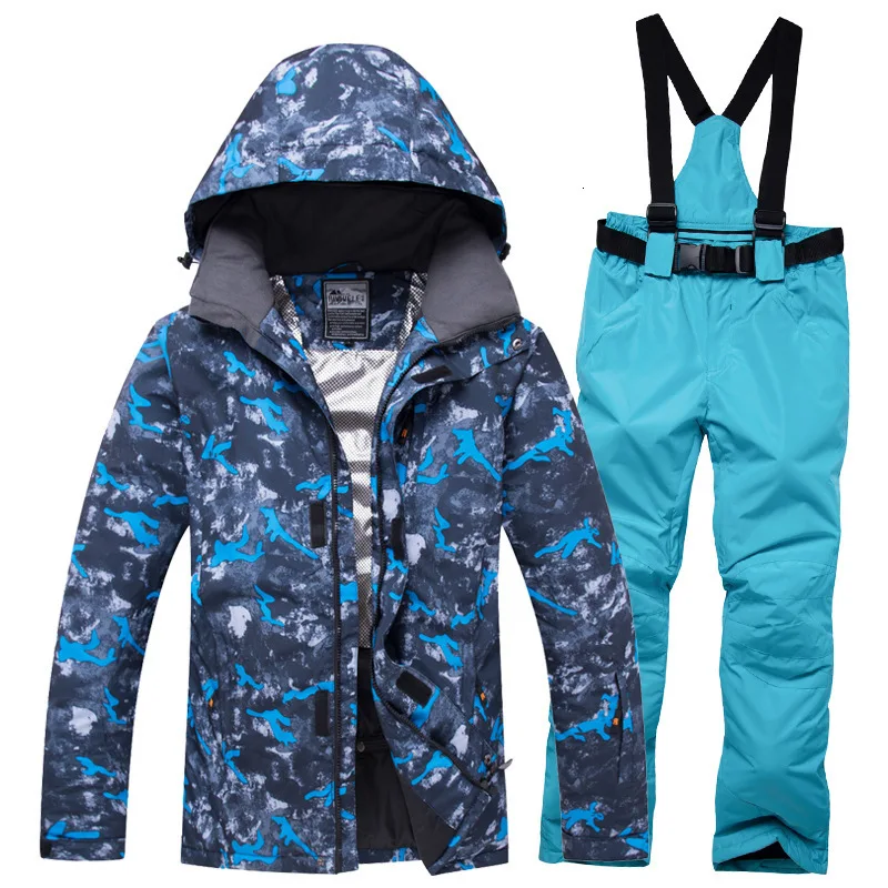 Denim Ski Suit Men Winter 2019 Waterproof Windproof Thicken Warm Snow Clothes Men Ski Sets Jacket Skiing And Snowboarding Suits