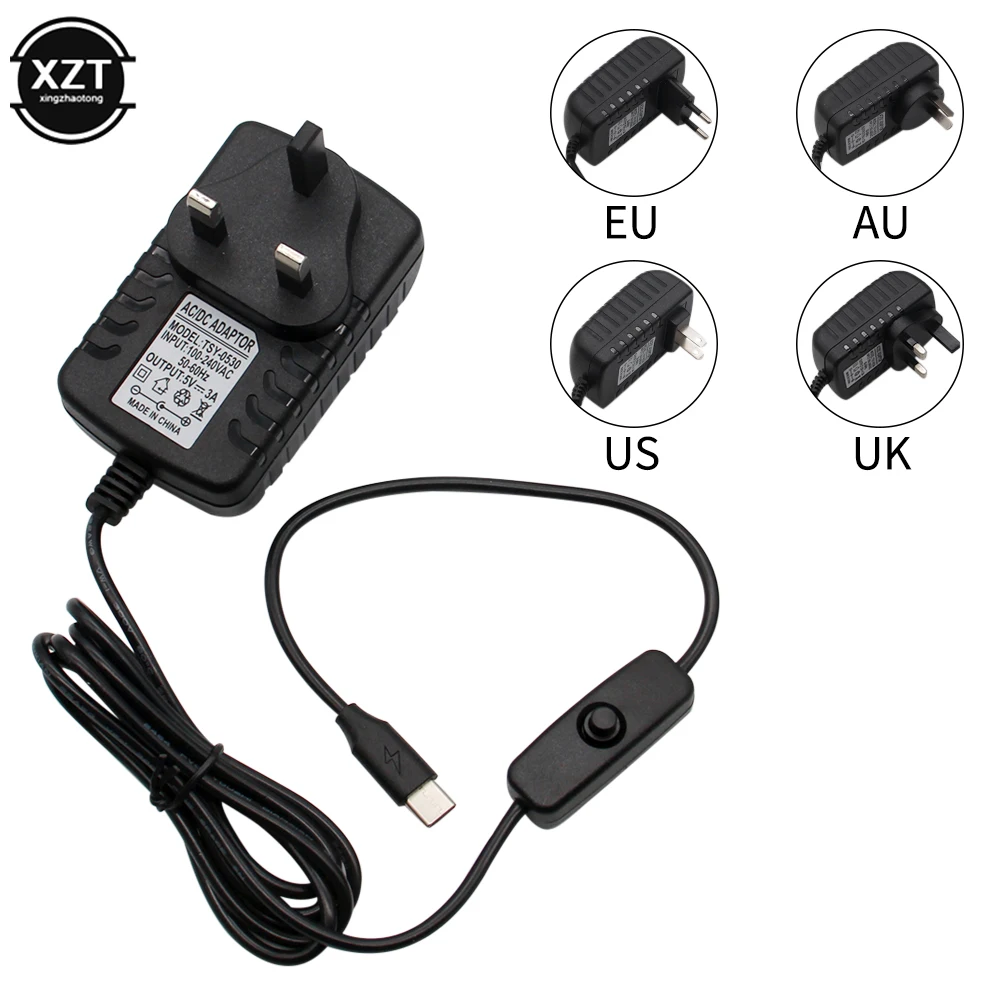 Raspberry Pi 4 Type-C Power Supply 5V 3A Power Adapter ON/OFF Switch EU US AU UK Charger for Raspberry Pi 4 Model B