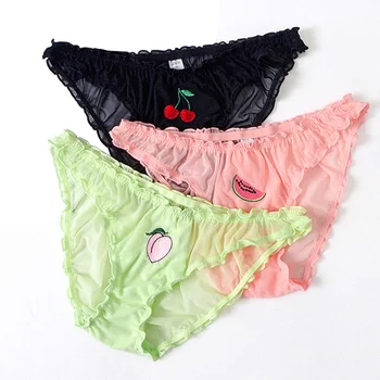 

Women Summer Underwear Panties Sexy Lace Lingerie Temptation Low-waist Panties Fruit Embroidery Transparent Briefs