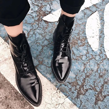 

Women Ankle Boots New British Style Pointed Toe Zipper Footwear Low Heel Spring Autumn Lace Up Female Short Boots