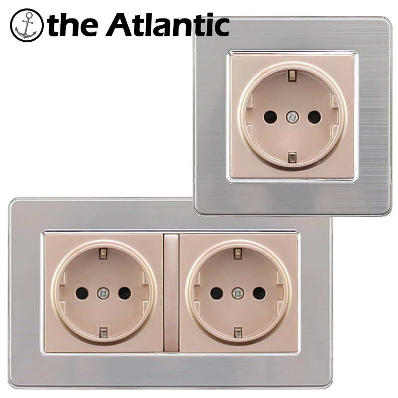 

Atlectric EU/DE/RU Standard Grounding Socket Stainless Steel Panel Electrical Outlet Plug Power Socket 146mm*86mm