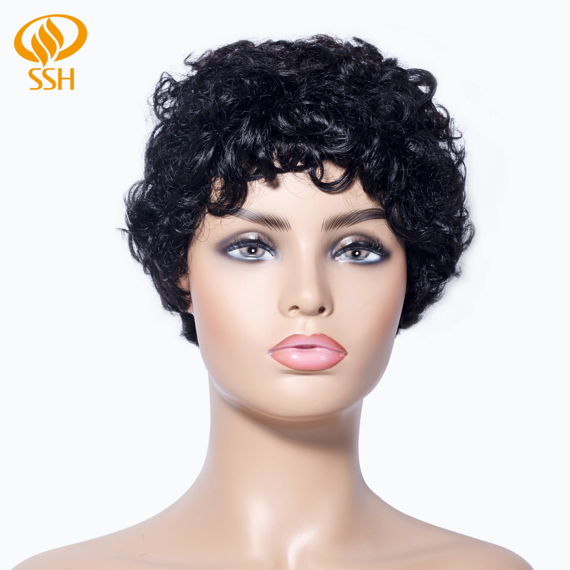 

SSH Short Afro Wave Wig Human Hair Black Color With Brazilian Hair Wigs For African Women