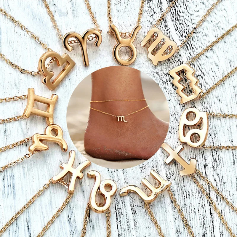 BOYULIGE Bohemian 12 Zodiac Constellation Anklets For Women Leg Chain Personalize Gold Anklet Summer Foot Jewelry For Women Gift BOYULIGE Bohemian 12 Zodiac Constellation Anklets For Women Leg Chain Personalize Gold Anklet Summer Foot Jewelry For Women Gift