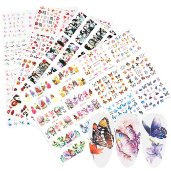 

12pc/Set Butterfly Letter Stickers Nail Art Water Transfer Decals Flower Girl Design Foils Manicure Decor Sliders LABN1525-1560
