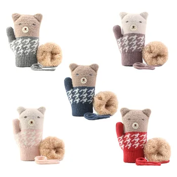 

Winter Cute Girl Boy Soft Bear Knitted Warm Soft Thick Plus Velvet Gloves