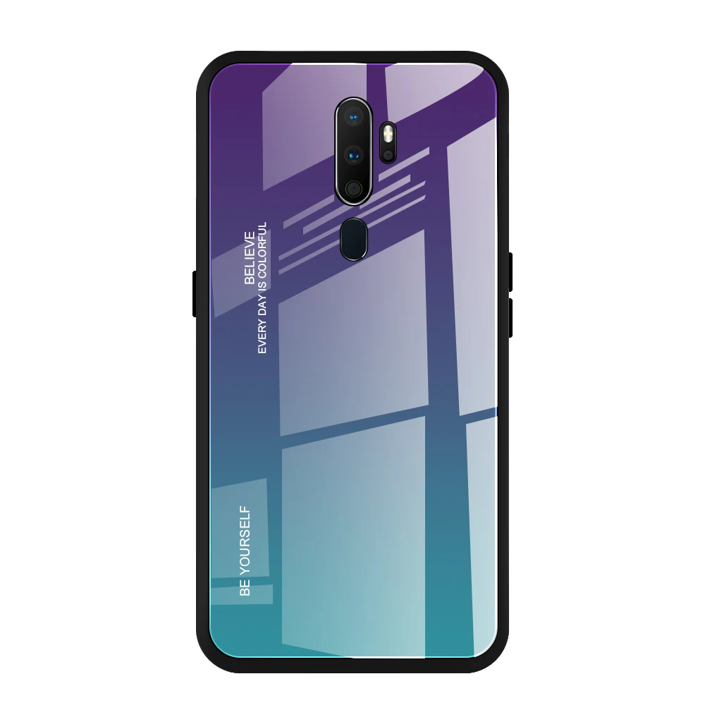 3 Для OPPO A9 A5 чехол для телефона градиентный чехол из закаленного стекла силиконовая рамка жесткая Глянцевая стеклянная задняя крышка противоударный - Color: 3