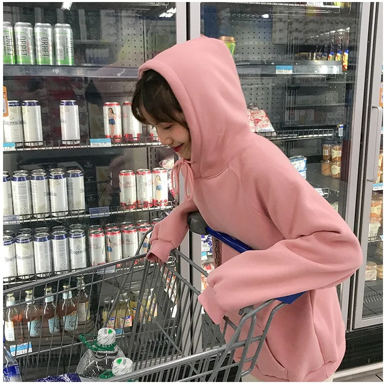 9 цветов осень зима Harajuku женские толстовки свободный однотонный пуловер с длинными рукавами теплые женские толстовки с капюшоном YT50172