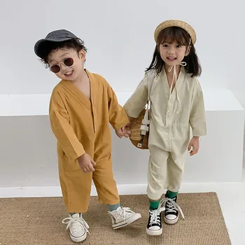 

2020 new spring kids overalls Korean baby girls boys jumpsuits long sleeve corduroy toddler kids rompers loose baby bodysuit 1-8