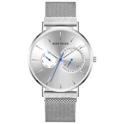 2019 Reef Tiger/RT лучший бренд Роскошные мужские часы с белым циферблатом кварцевые часы водонепроницаемые часы из нержавеющей стали RGA1664