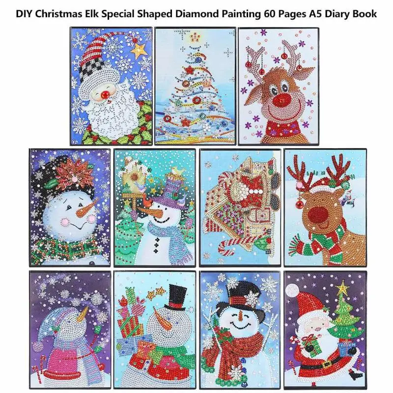 

60 Pages Christmas Diamond Painting A5 Notebook DIY Special Shaped Diamond Embroidery Cross Stitch Diary Book Craft Gift Xmas