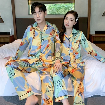 

New Luxury Pajama set Satin Silk Pajamas Sets Couple Sleepwear Family Pijama Lover Night Suit Men & Women Casual Home Clothing