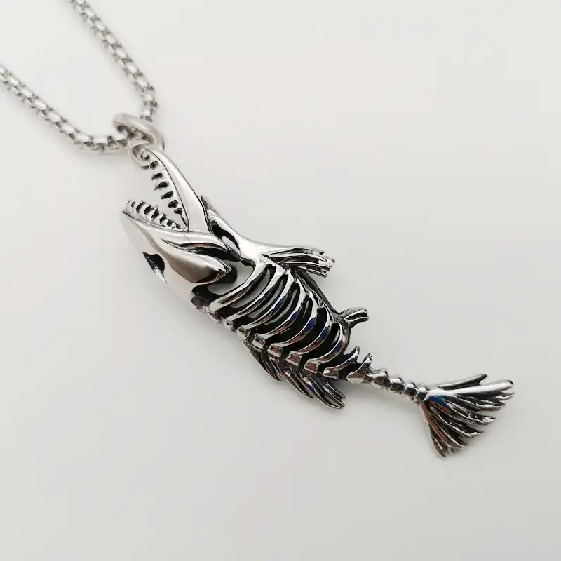 Gothetic Piranha Ossa Collana Del Pendente Del Mens Lische Di Pesce In Acciaio Inox Unico Della Collana Di Modo Punk Hip Hop Roccia Gioielli Dei Monili Di Modo Collana Punkdei Monili Di Modo