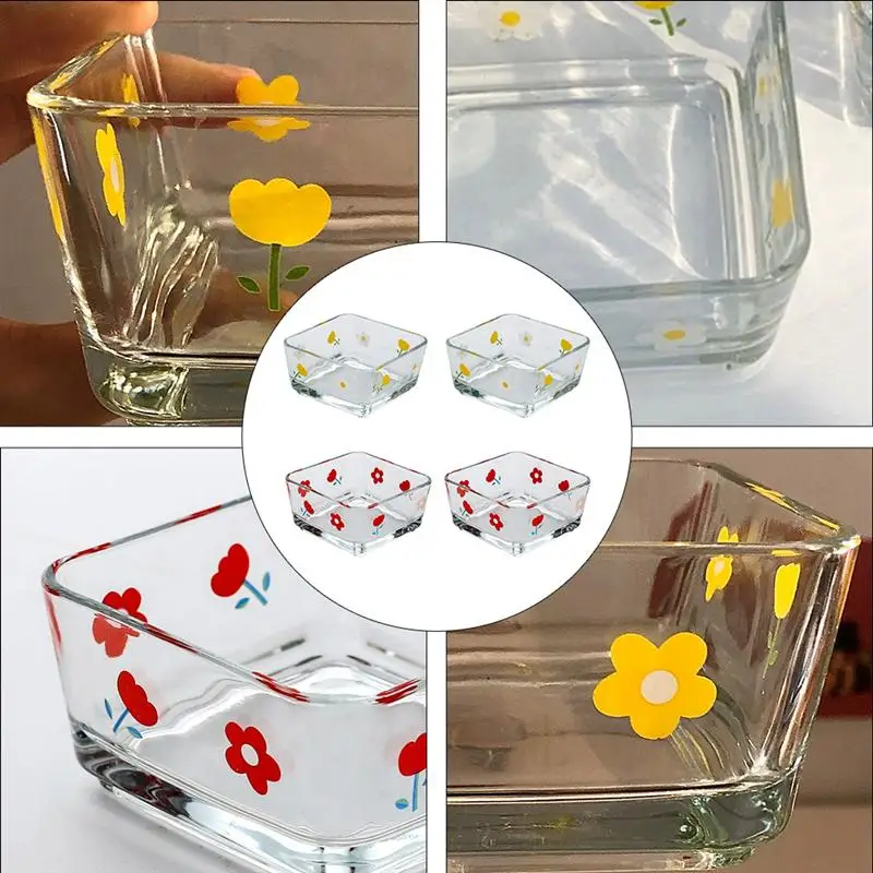 4pcs Glass Bowls Multifunction Salad Bowl Square Fruit Vegetable Bowl Home Kitchen Gadget Eco-Friendly Noodle Snack Dish Plate
