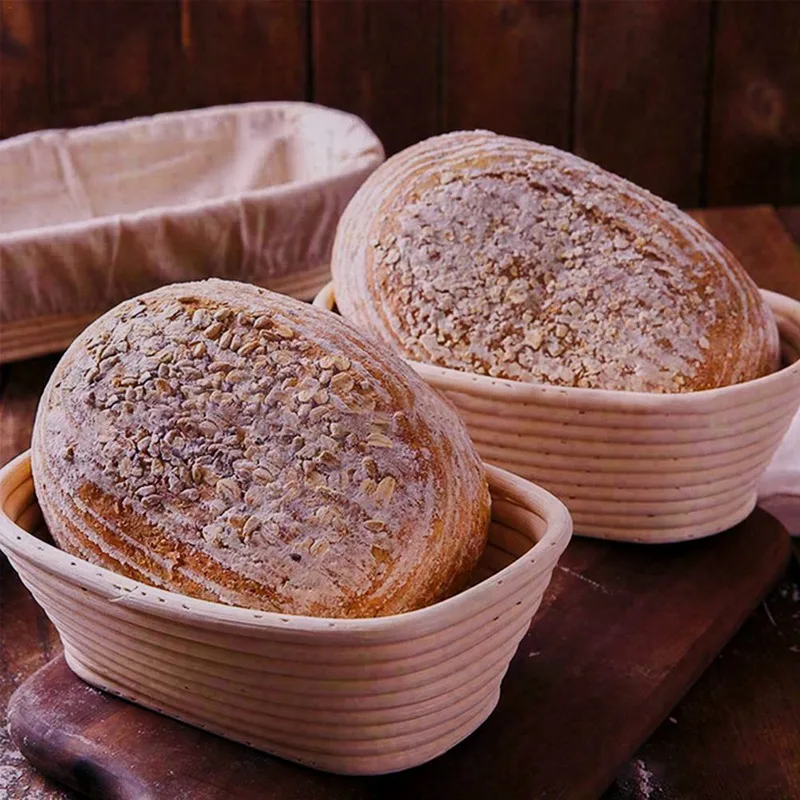 1pcs Round Rattan Bread Proofing Basket With Cover Sourdough Proofing Oval Basket Bread Rising Baskets Bakery