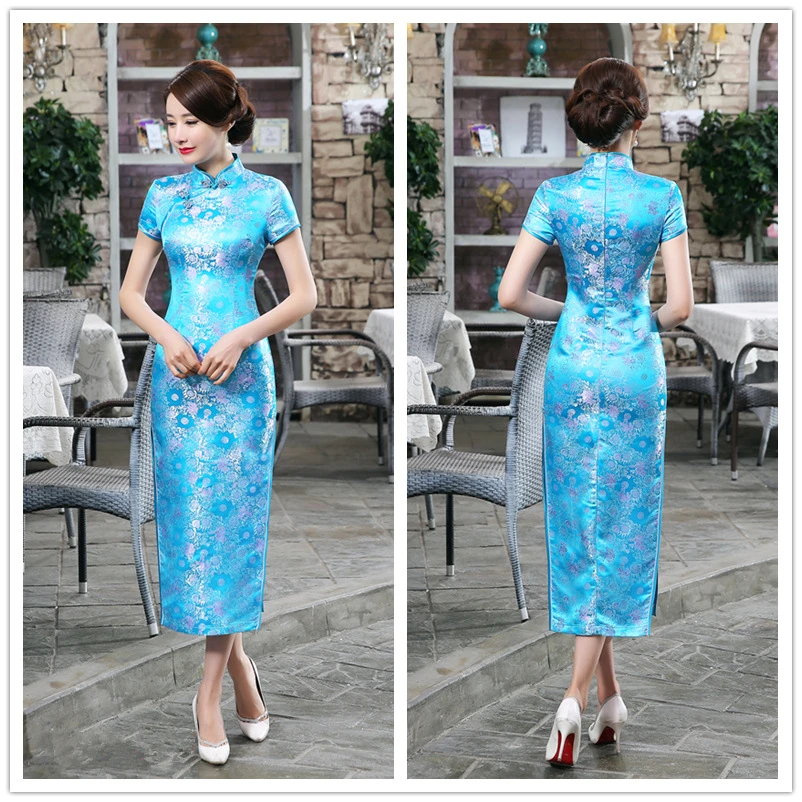 16 видов цветов традиционное китайское атласное платье Cheongsam Новогоднее Платье с принтом ретро свадебное вечернее платье для вечеринки женские длинные платья - Цвет: Color4