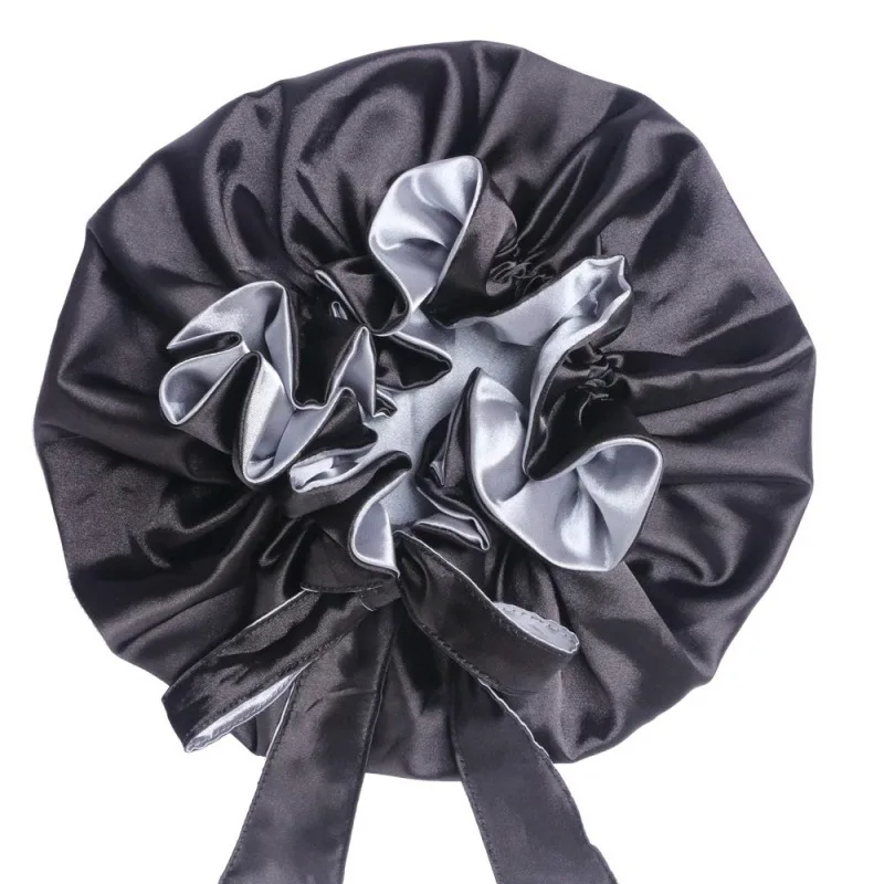 bonnet satin nuit long care women sleeping hat big sizeadjust hair styling silk head wrap shower cap 2