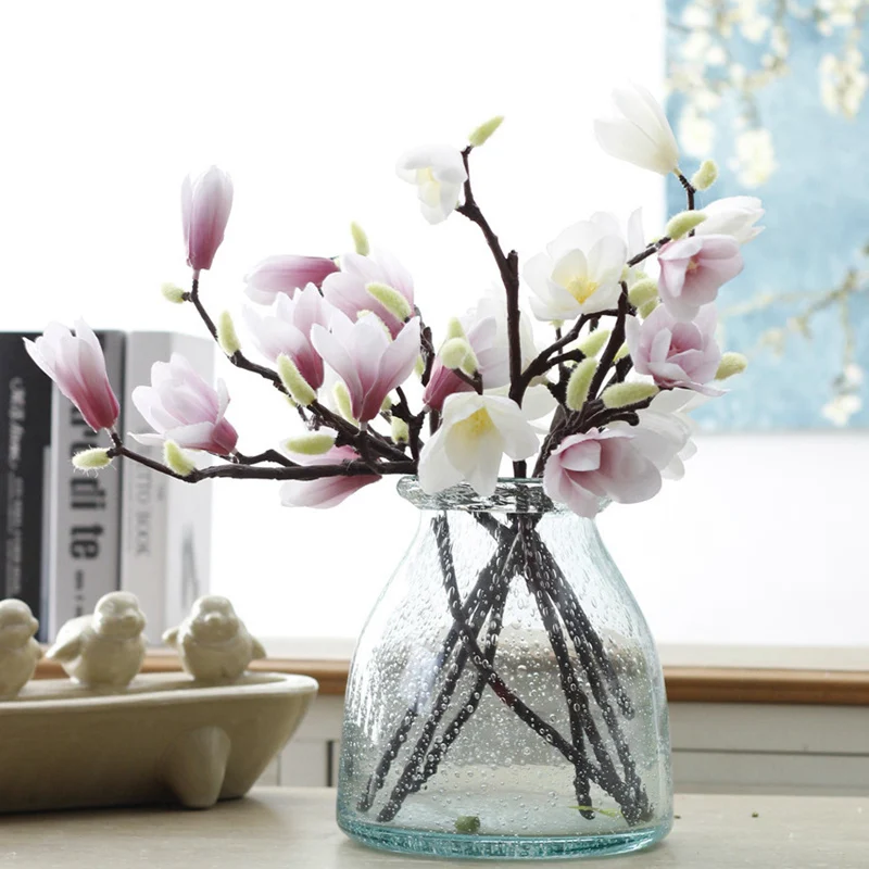 

3D Print Mangnolia Flowers Silk Artificial Flower for Wedding Decoration Fake Flowers Home Decor DIY Desktop Decoration