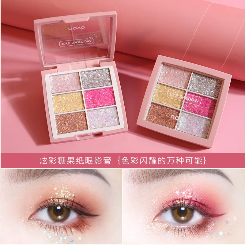 NOVO Eye Makeup 6 Colors Sequins Glitter Eye Shadow Palette Shimmer Eyeshadow Pallete Waterproof Shine Powder Brighten Eye NOVO Eye Makeup 6 Colors Sequins Glitter Eye Shadow Palette Shimmer Eyeshadow Pallete Waterproof Shine Powder Brighten Eye