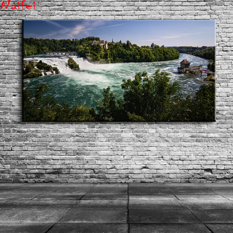 5d Diamond Painting Full Square/Round Drill Embroidery Natural scenery River Waterfall Switzerland Schaffhausen Rhein | Дом и сад