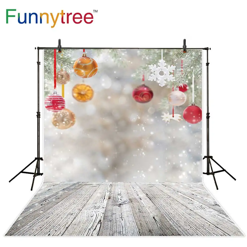 Funnytree рождественские снежные украшения фон с деревянным шариком вечерние