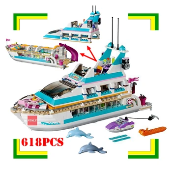 

Compatible Lepining Friends Girls Dolphin Cruiser Large Yacht Club Cruise Vessel Ship Building Blocks Brick Toys For Children