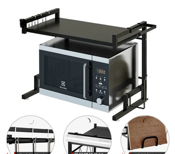 

Microwave Oven Shelf Kitchen Goods Shelf Oven Shelf 2-layer Black Condiment Shelf For Household Countertop