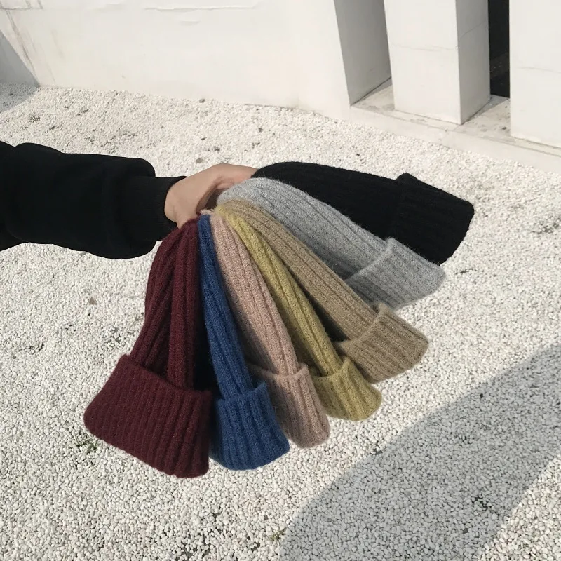 Южная Корея осень и зима новая Ретро одноцветная шерстяная шапка мужская и женская теплая Повседневная вязаная шапка