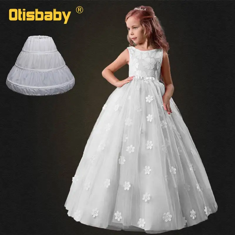 HOT Children Party Dress for Girls White Birthday Ceremony Sleeveless Gown Prom Long Evening Teen Occasion Wedding Dresses | Детская