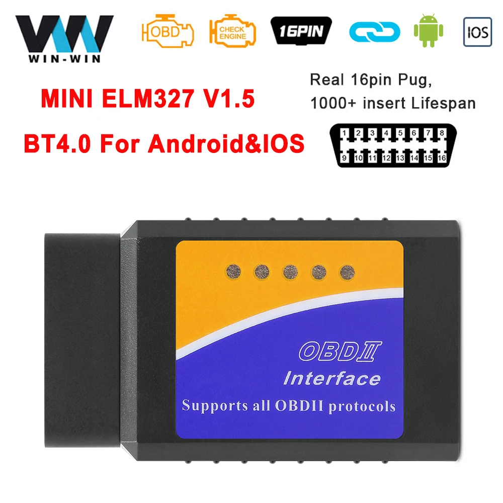 Диагностический сканер OBD2 ELM327 V1.5 совместимый с Bluetooth OBD 2 считыватель кодов ELM 327 в 1