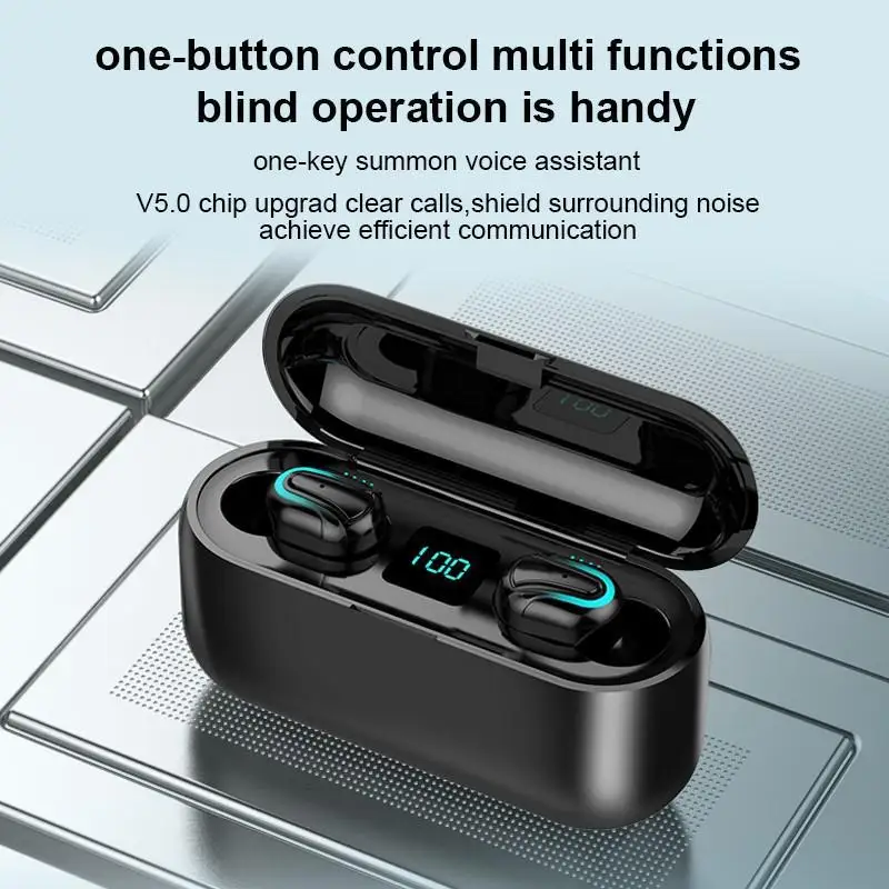 HBQ U Тип Q32TWS Bluetooth гарнитура 5,0 невидимые спортивные мини-наушники с светодиодный цифровой дисплей