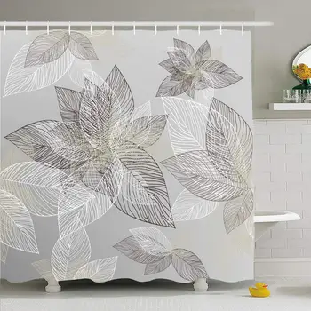 

Shower Curtain Set with Hooks 66x72 Leaves Green Texture Tree Deciduous Autumn Abstract Textures Vivid Gray White Pattern Down