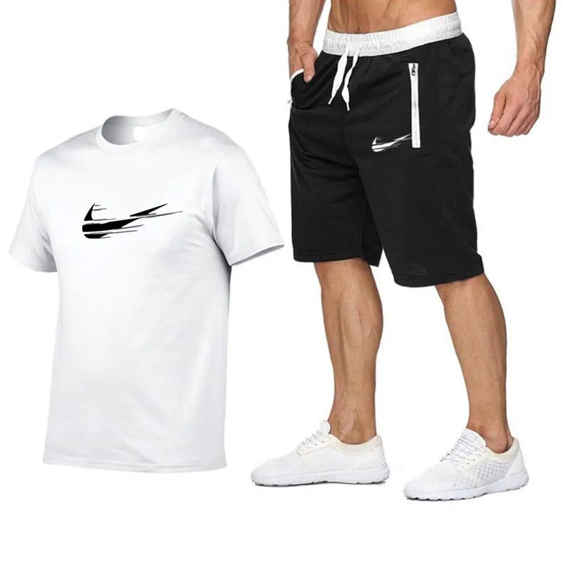 

Men Fashion Two Pieces Sets Jogger Shorts+T Shirts Men Sports Joggers Training Suit brand Gym Fitness Tracksuits Suit streetwear