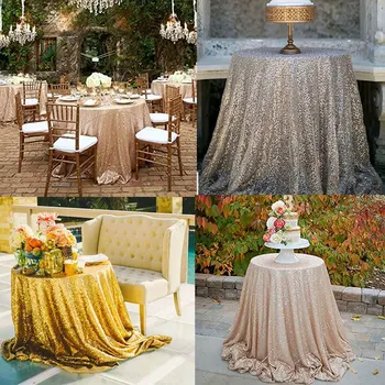

1.8m Sequin Tablecloth Round Designed Festival Silver Champagne Decoration