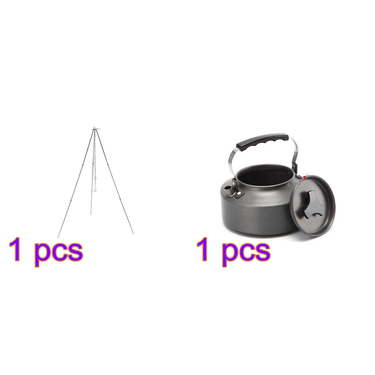 Походный набор для приготовления пищи портативный 0.8л/1,1 л чайник для пикника варочный штатив котелок для барбекю плита оборудование для похода на открытом воздухе - Цвет: Kettle and Tripod