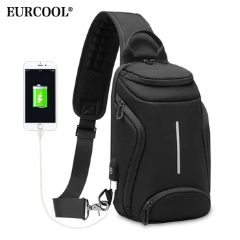 

EURCOOL Summer Travel Chest Bag Men Short Trip Messengers Bags Water Repellent Chest Pack 9.7 inch iPad Crossbody Bag Male n2002