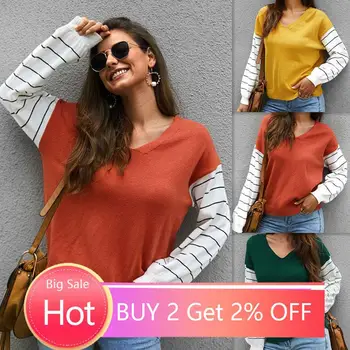 

2019 Warm Sweater Winter Women Striped Sweater Women V-neck Knitted Sweaters Female Loose Knitting Pullover Ladies Thick Sweater