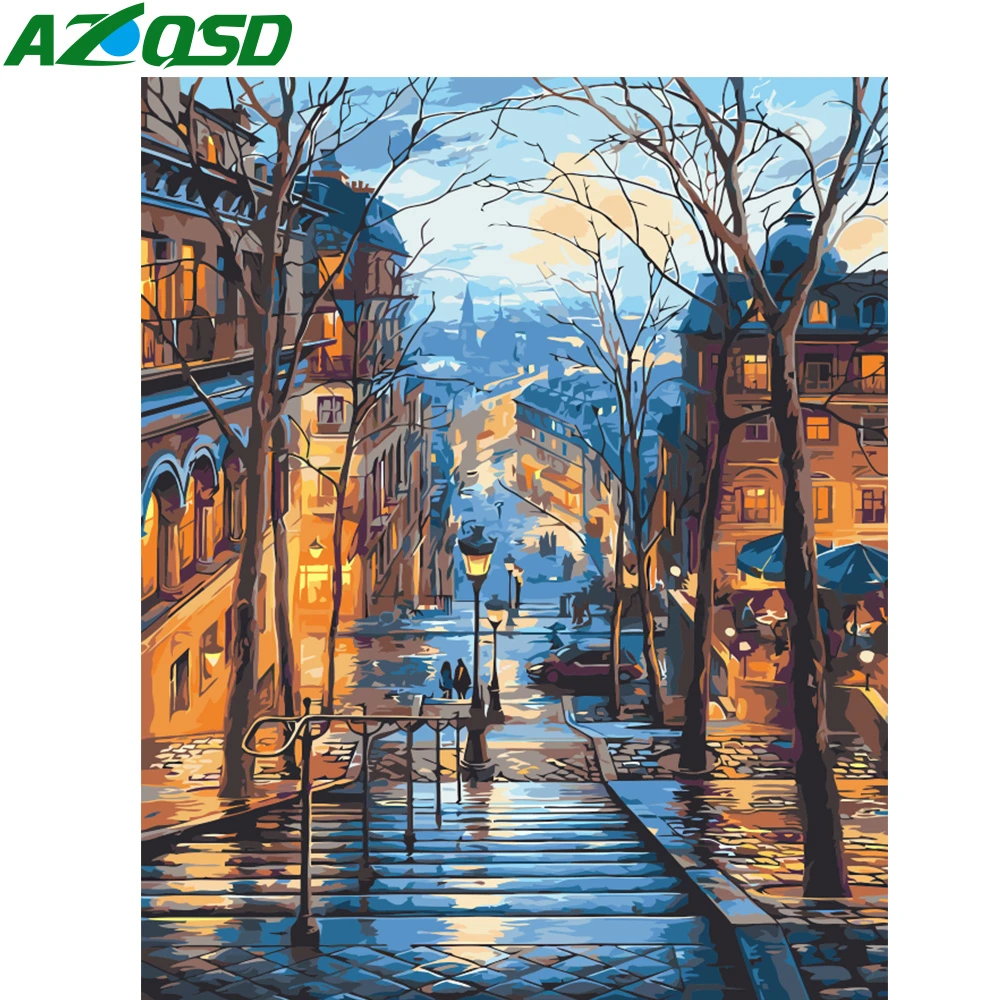 

AZQSD City Color By Number On Canvas Painting By Numbers Street Landscape Hand Paint Kits Diy Drawing Art Home Decor