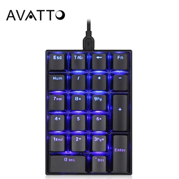

AVATTO Blackit Mechanical Wired Numeric Keypad with 21 Keys Mini Numpad Extended Layout Digtal Keyboard for Accounting Cashier