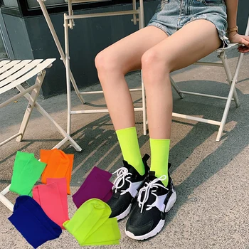 

6 Colors Chic Women's Cotton Harajuku Fluorescent Color Socks Ladies Girl's Neon Piles Heap Socks Vintage Candy Color Sox Hose