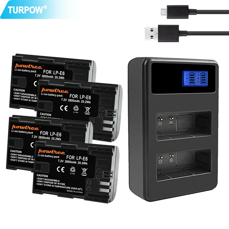 

Turpow For Canon LP-E6 Battery+USB Dual Charger Replacement LPE6 LP E6 5D Mark II Mark III EOS 6D 7D Rechargeable Camera Battery