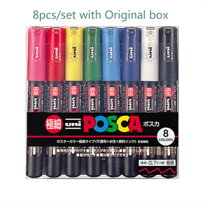 Online Propylen 12 8 Farben Mitsubishi Posca PC 1M Farbe Marker Extra Feine Kugel Tip 0.7mm Art Marker Stifte Büro Schule geschenk