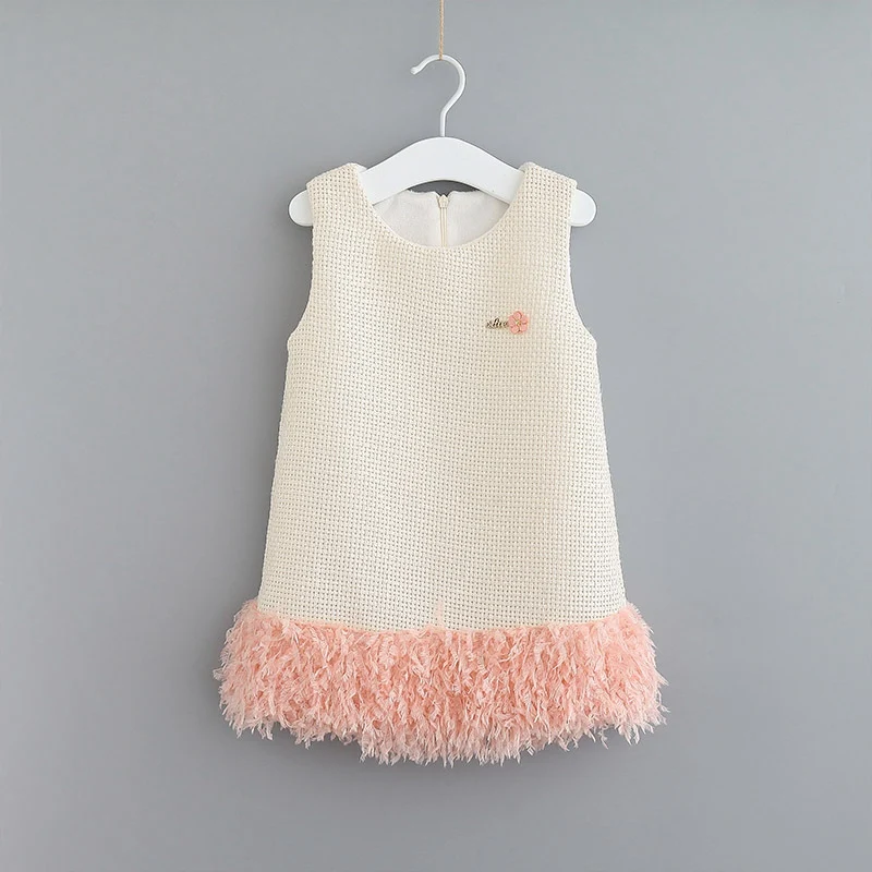 Fashion Autumn Winter Children Kid's Baby Princess Tassel Dress Girls Velvet Party Sleeveless Basic Dresses 2-6Y Vestidos S10285 | Детская