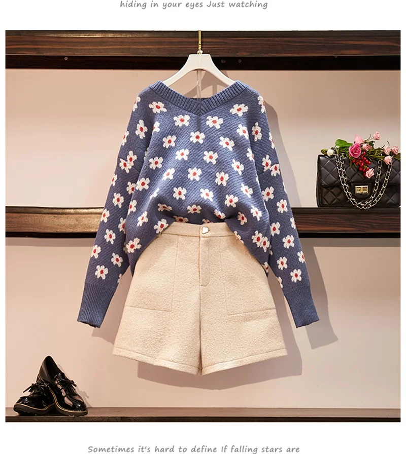 2020 Winter Clothes Women Floral Knit Pullover Korean Knit Sweaters V-neck Warm Outwear Coat Female Tops Loose Knitwear Suete